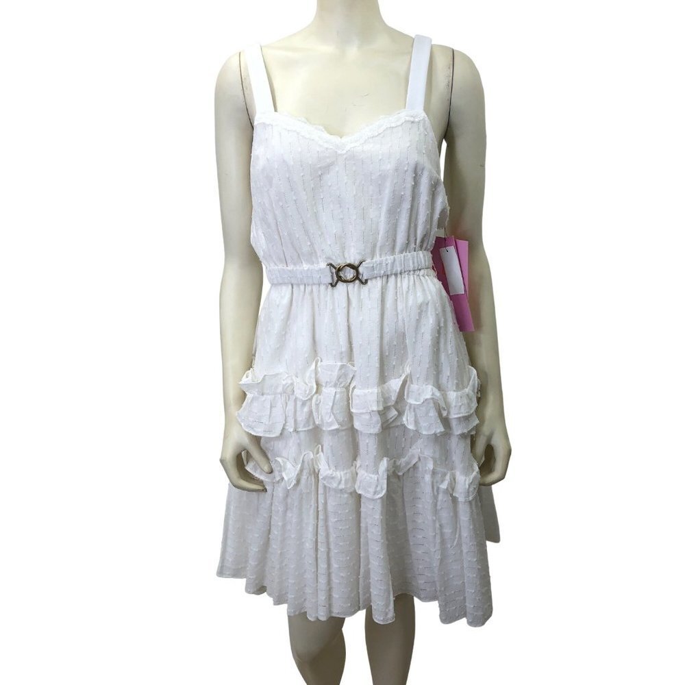 LDT‎ Celia Tiered Belted Tiered Ruffle Strappy Back Detail A-Line Dress SZ 2 NWT